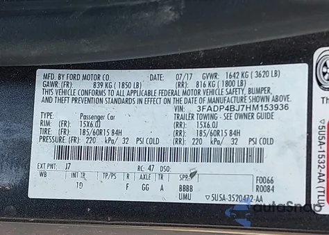 2017 Ford Fiesta Se z USA, uszkodzony, nr VIN 3FADP4BJ7HM153936